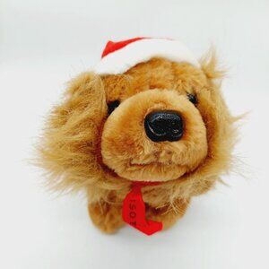 PTC Prestige Toy Plush Dog Stuffed Animal Santa Hat Puppy 6" 1987 Isotoner Bow